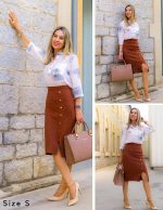 Kate Kasin Women Knit Pencil Skirt Knee Length High Waisted Slit Bodycon Sweater Skirts with Buttons - Image 5
